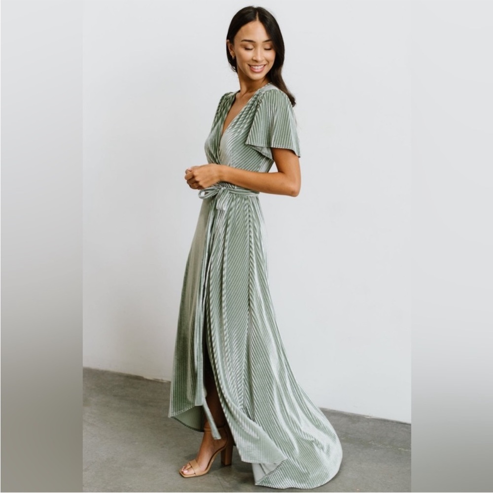 Baltic Born Andi Sage Ribbed Velvet Wrap Dress